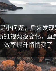 我以为是小问题，后来发现是大坑：我以为新91视频没变化，直到我发现效率提升悄悄变了